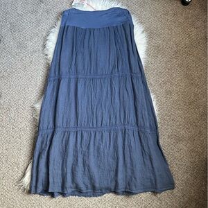 Women’s Tiered Pure 100% Linen Maxi Skirt Size Small, Color: Denim Blue